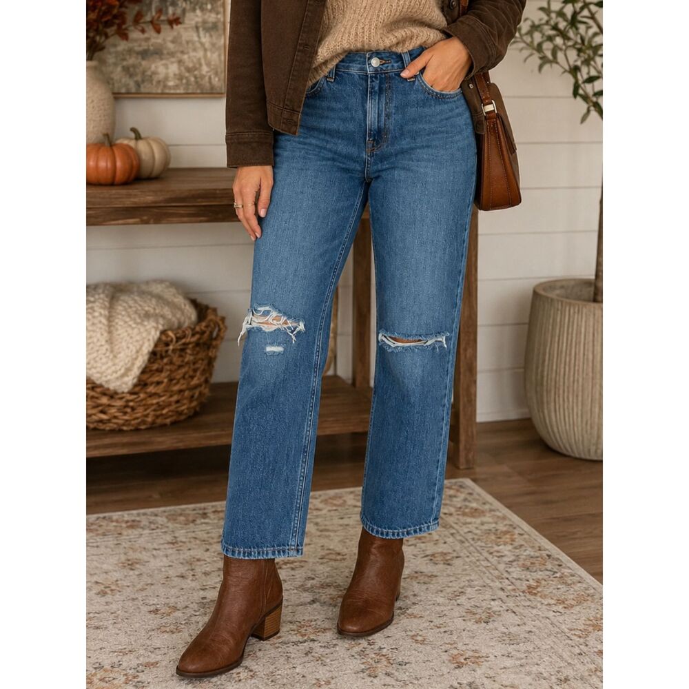 Everlane The Summer Jean Distressed Straight Leg Cropped Jeans Women's 29
